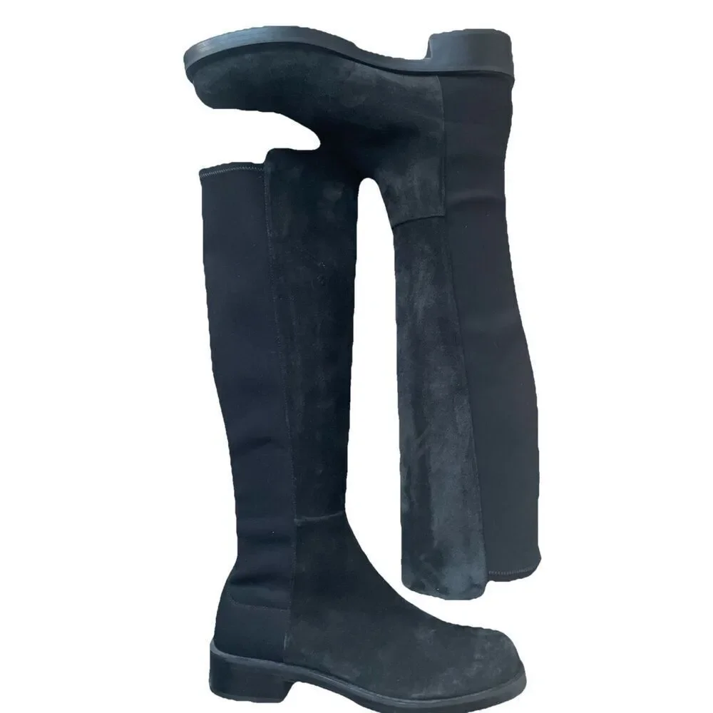 New Stuart Weitzman Women's 50/50 Black Suede Knee High Bold Boots Size 9.5